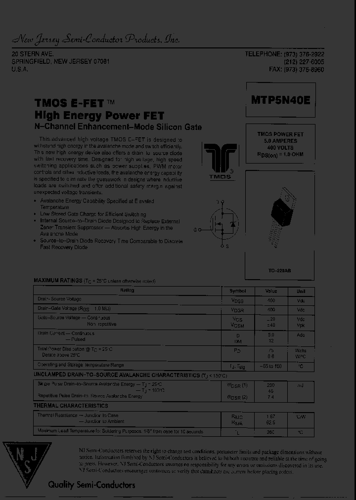 MTP5N40E_8203165.PDF Datasheet