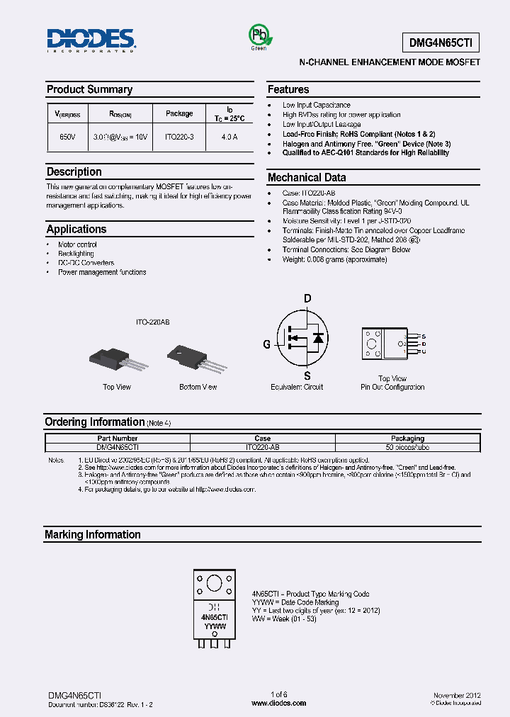 DMG4N65CTI_8207775.PDF Datasheet