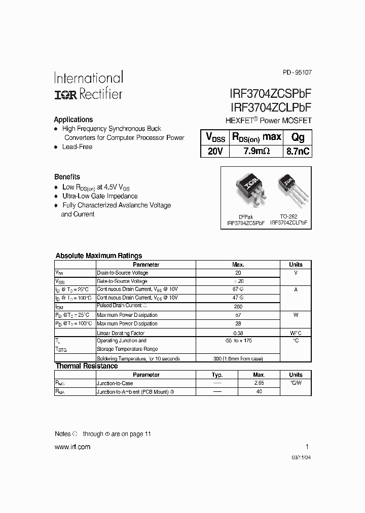 IRF3704ZCSPBF_8210417.PDF Datasheet