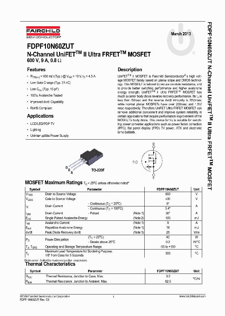 FDPF10N60ZUT_8211922.PDF Datasheet