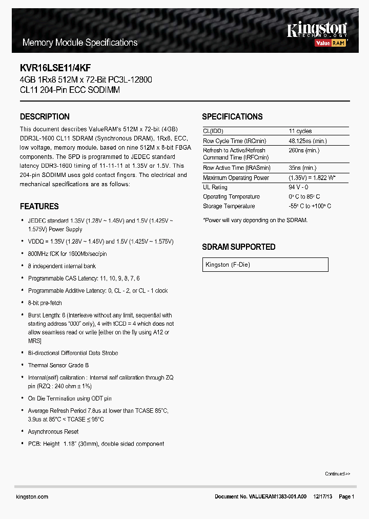 KVR16LSE11-4KF_8248265.PDF Datasheet