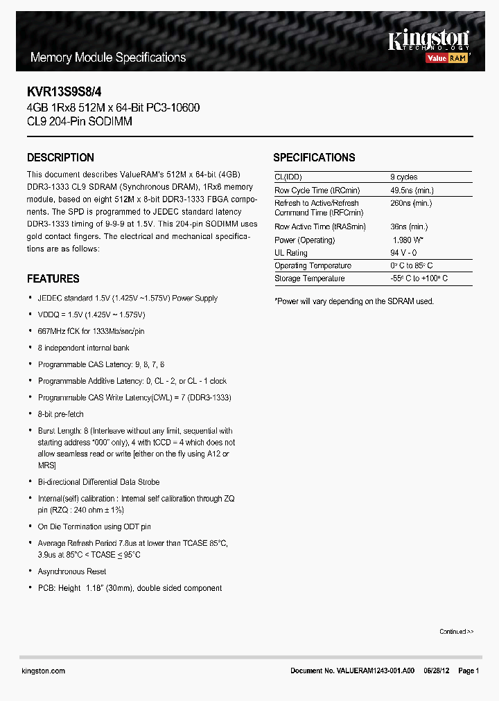 KVR13S9S8-4_8252094.PDF Datasheet