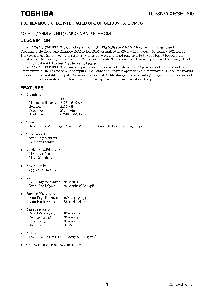 TC58NVG0S3HTAI0_8287379.PDF Datasheet
