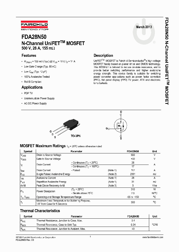 FDA28N50_8290028.PDF Datasheet