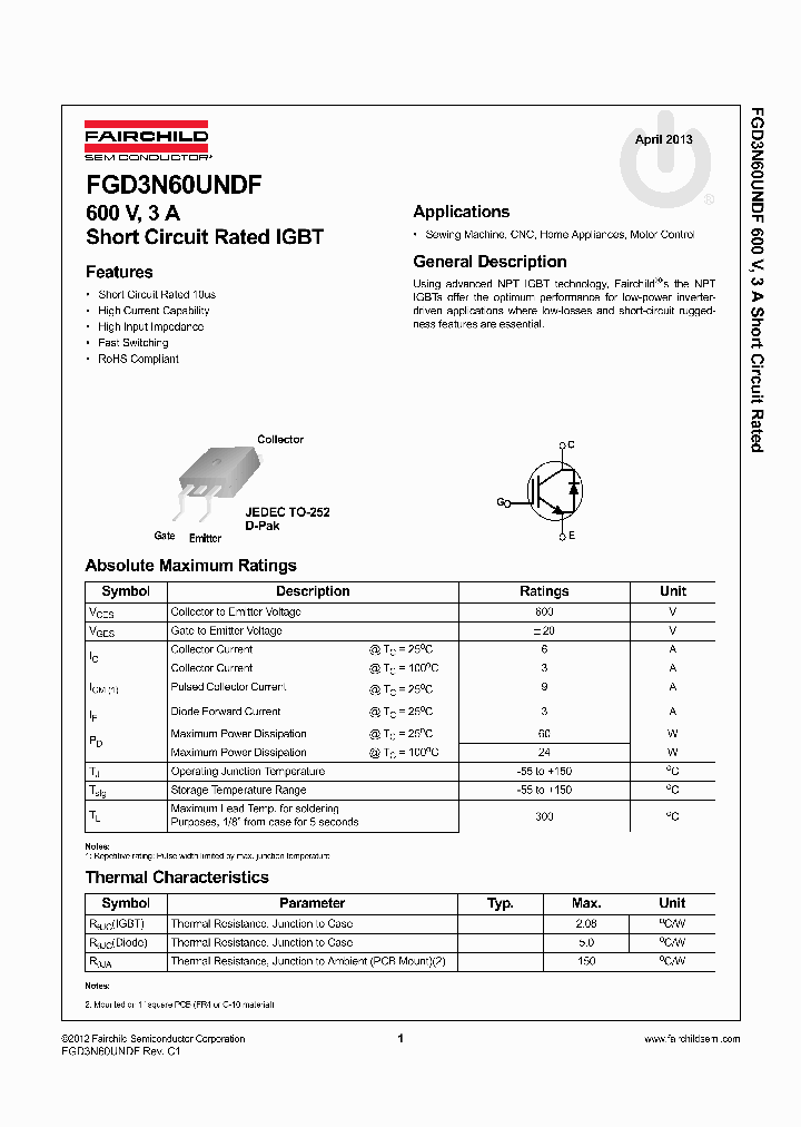 FGD3N60UNDF_8292362.PDF Datasheet