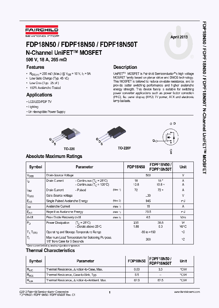 FDP18N50_8306201.PDF Datasheet