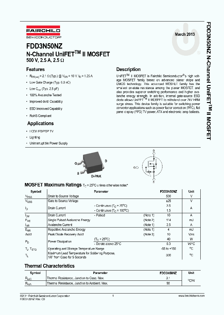 FDD3N50NZ_8350796.PDF Datasheet