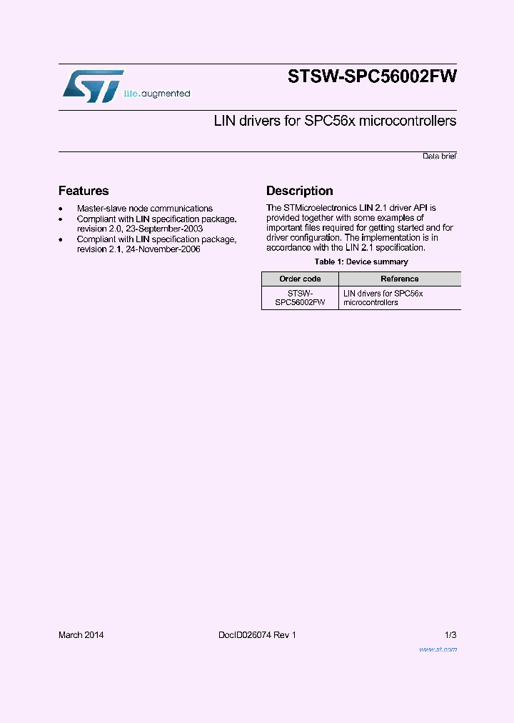 STSW-SPC56002FW_8371623.PDF Datasheet