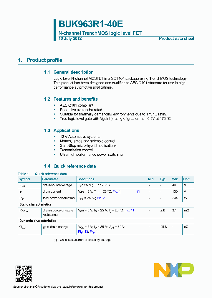 BUK963R1-40E_8445386.PDF Datasheet