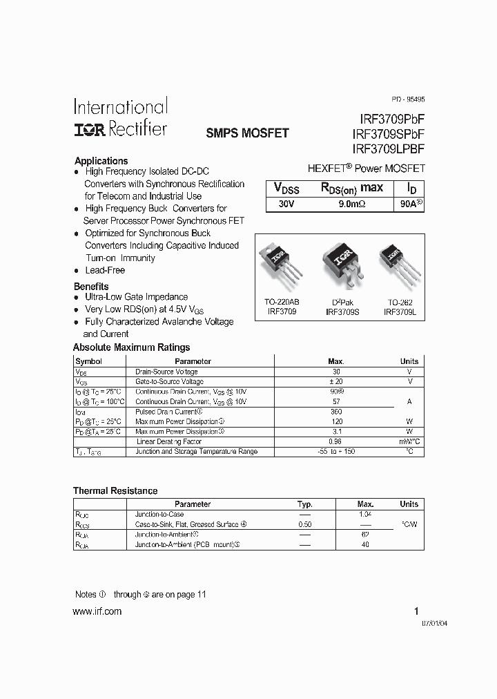 IRF3709PBF_8482537.PDF Datasheet