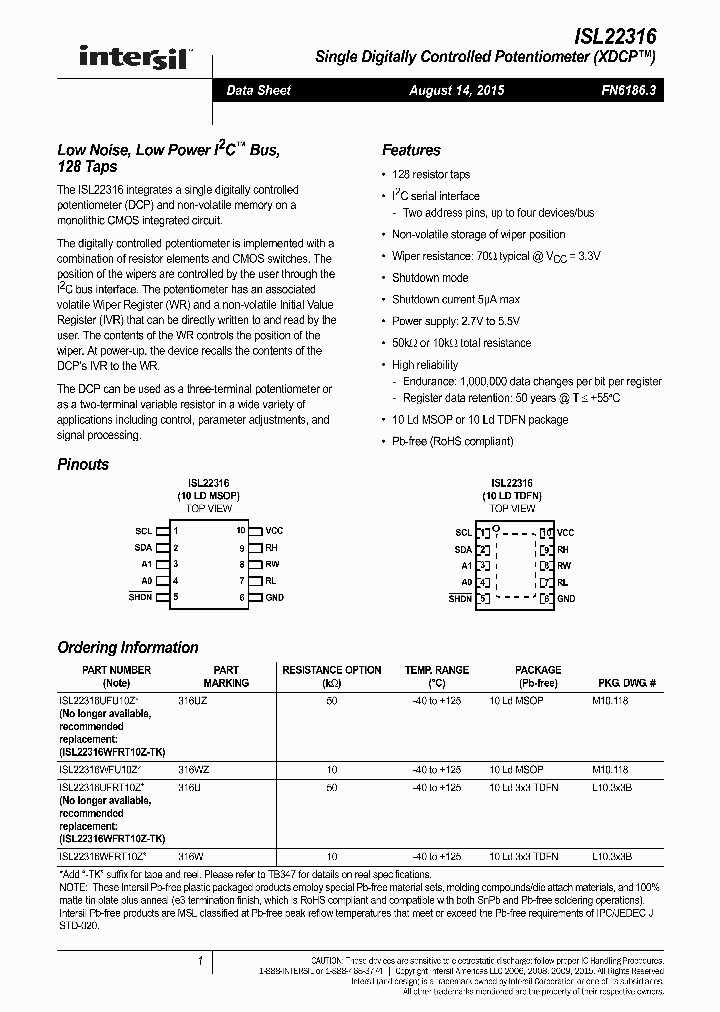 ISL22316WFU10Z_8509620.PDF Datasheet