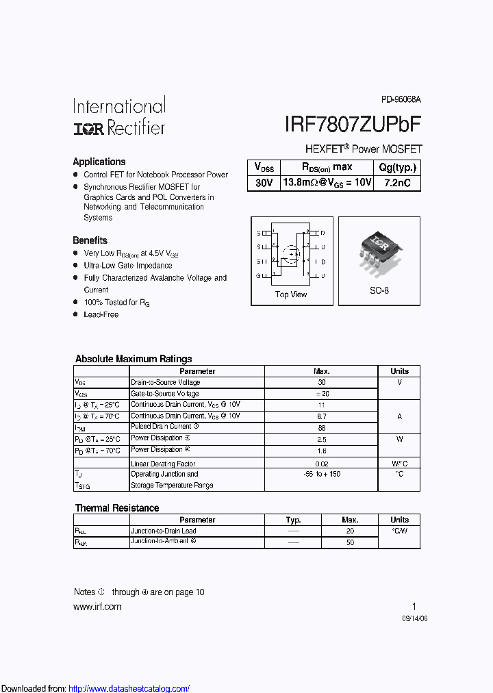 IRF7807ZUPBF_8760285.PDF Datasheet