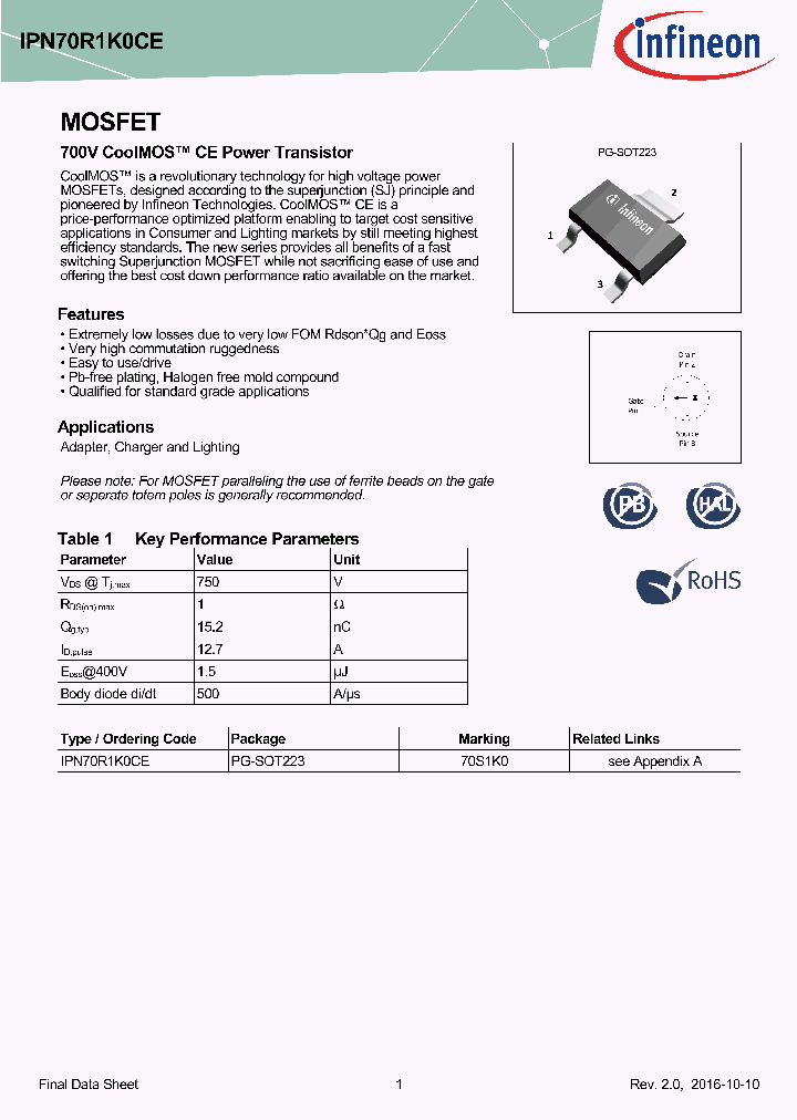 IPN70R1K0CE_8802628.PDF Datasheet