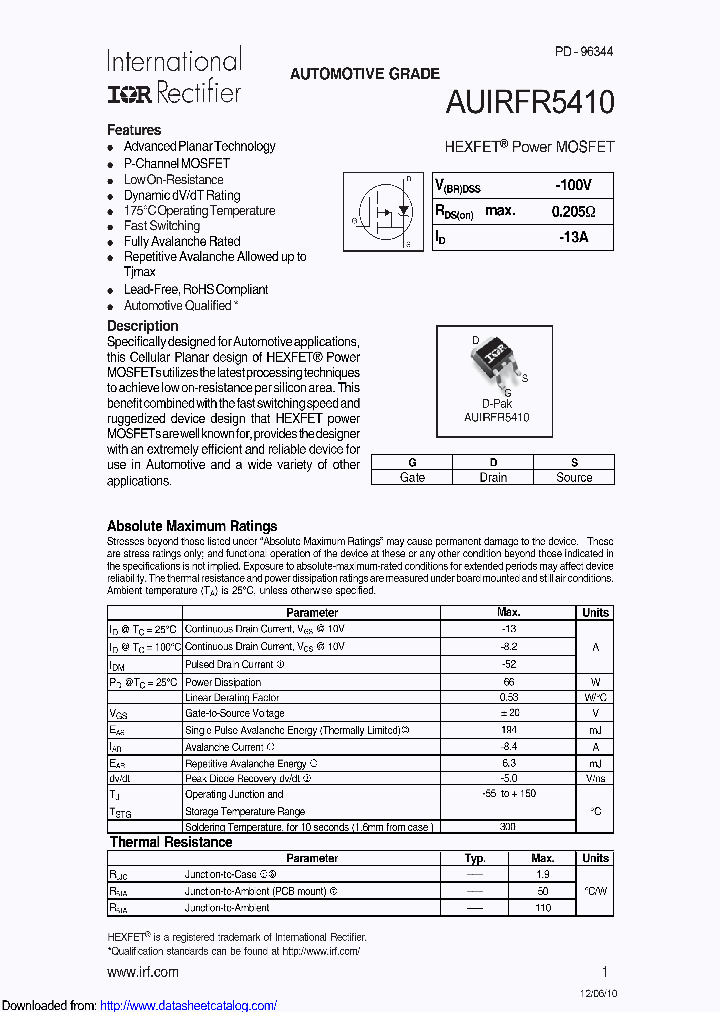 AUIRFR5410_8870295.PDF Datasheet