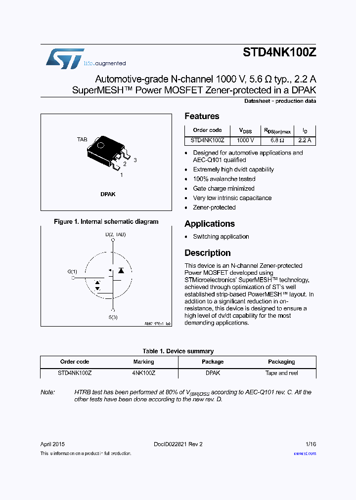 STD4NK100Z_8874530.PDF Datasheet