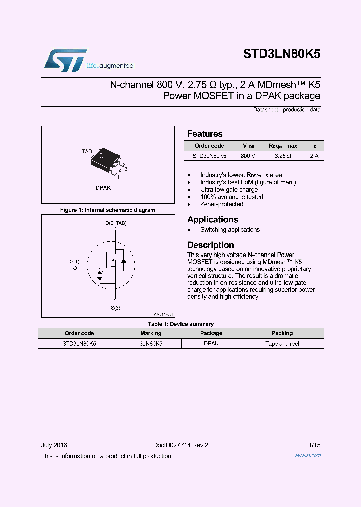 STD3LN80K5_8888788.PDF Datasheet