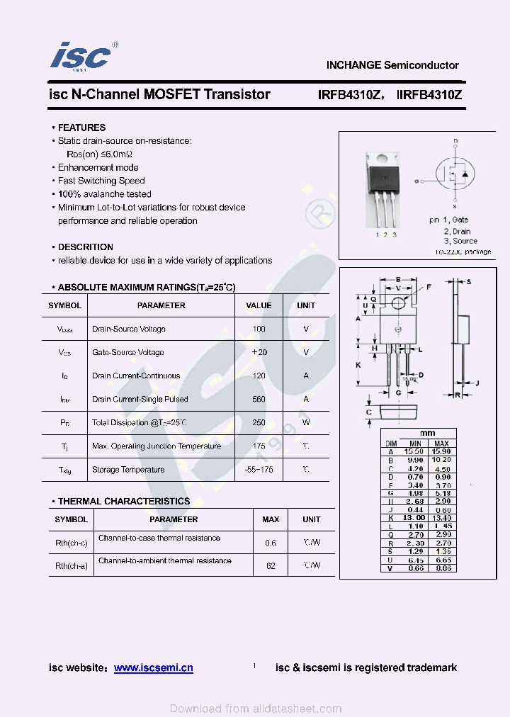 IRFB4310Z_8920999.PDF Datasheet