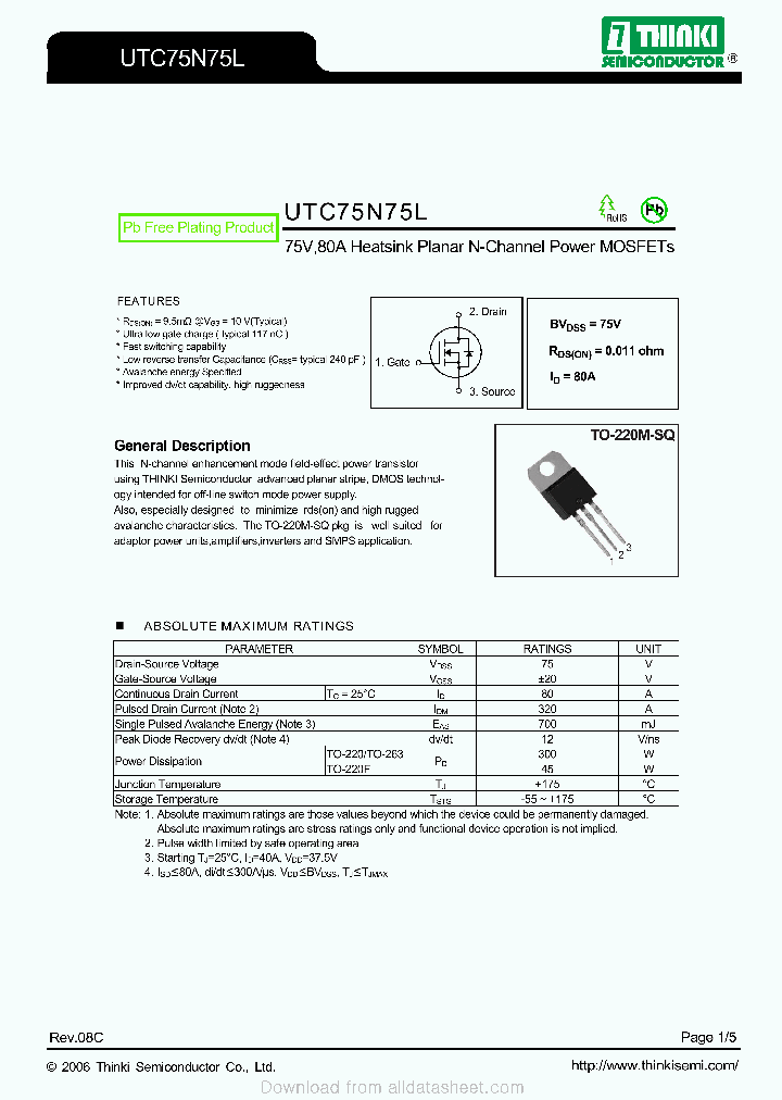 UTC75N75L_8921948.PDF Datasheet