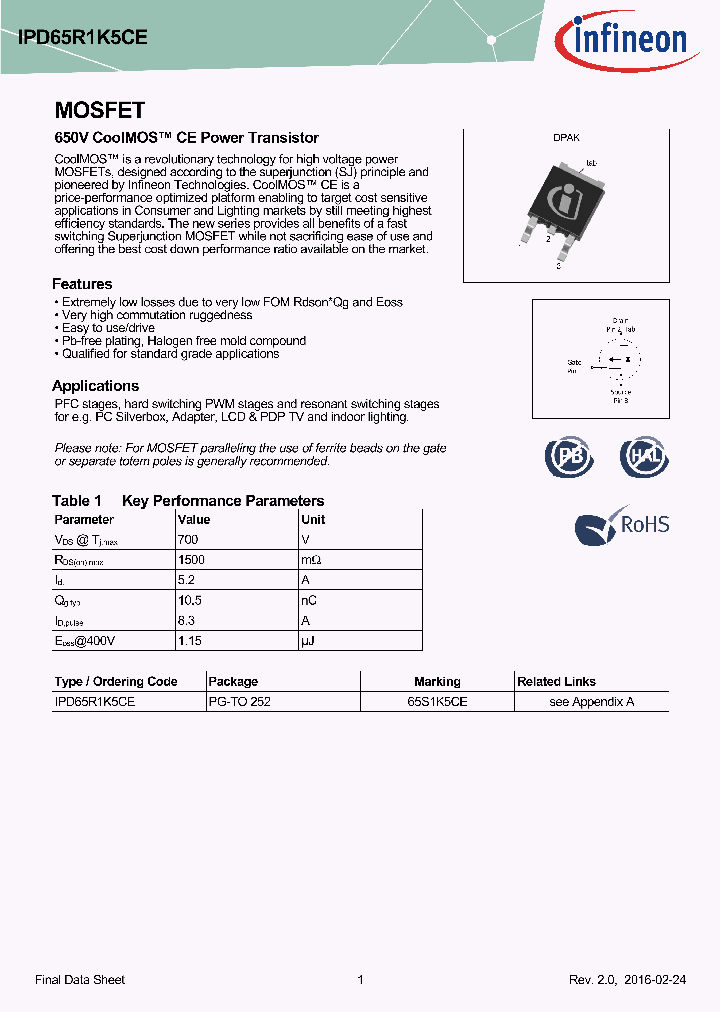 IPD65R1K5CE_8926522.PDF Datasheet