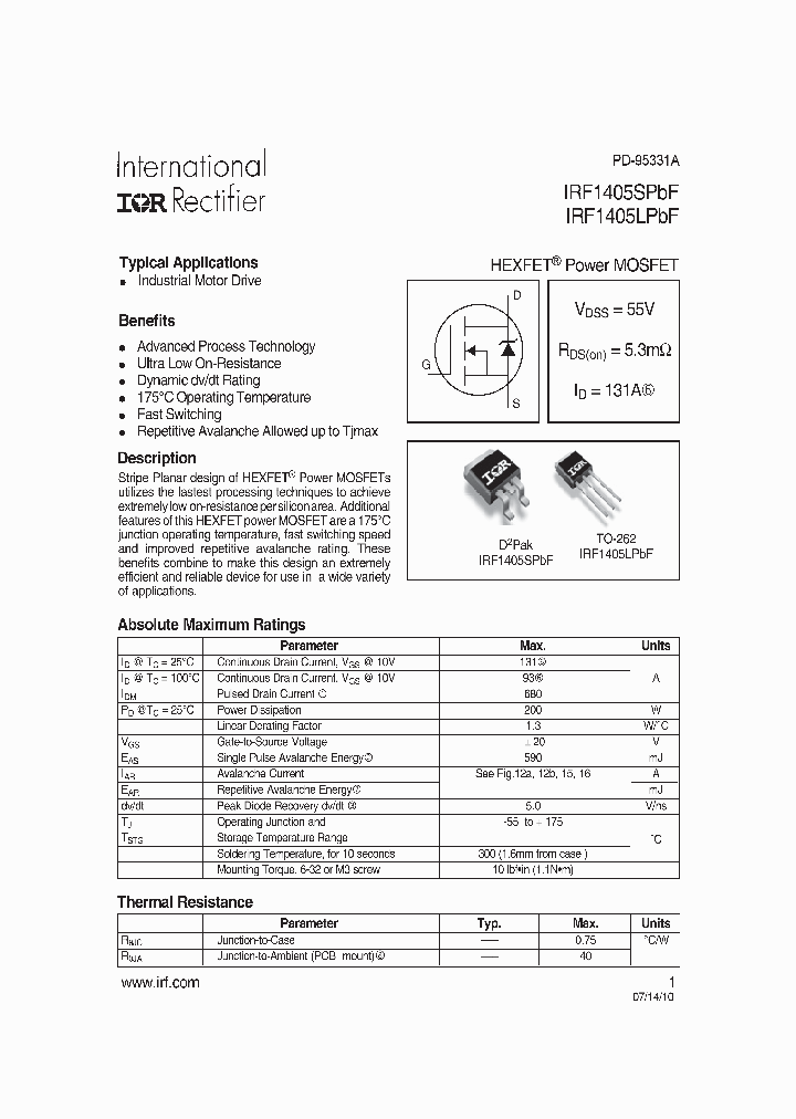 IRF1405SLPBF_8927207.PDF Datasheet