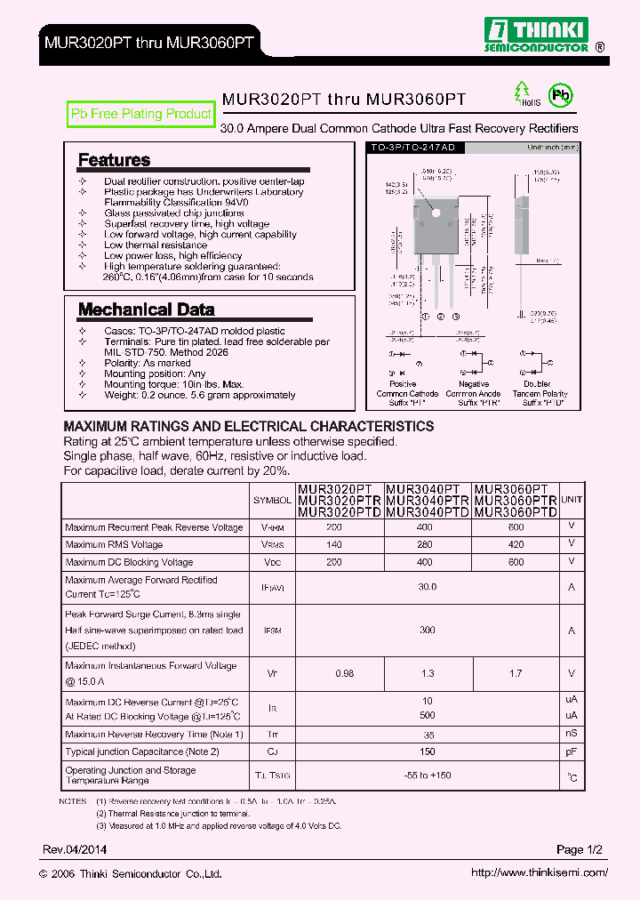 MUR3060PTR_8999008.PDF Datasheet