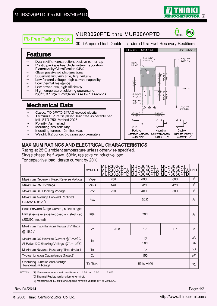MUR3060PTD_8999004.PDF Datasheet