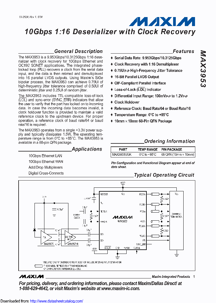 MAX3953UGK-D_9009484.PDF Datasheet