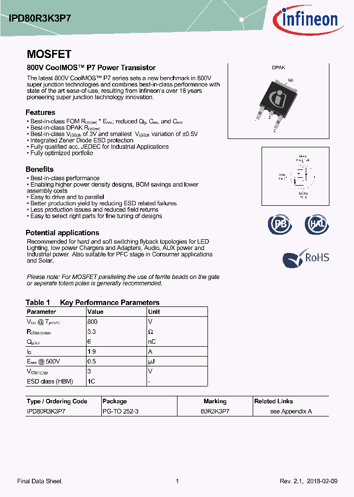 IPD80R3K3P7_9011712.PDF Datasheet