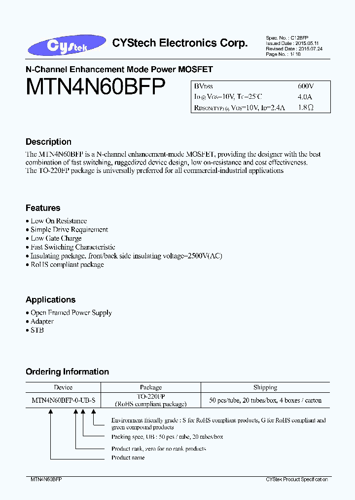 MTN4N60BFP_9058520.PDF Datasheet