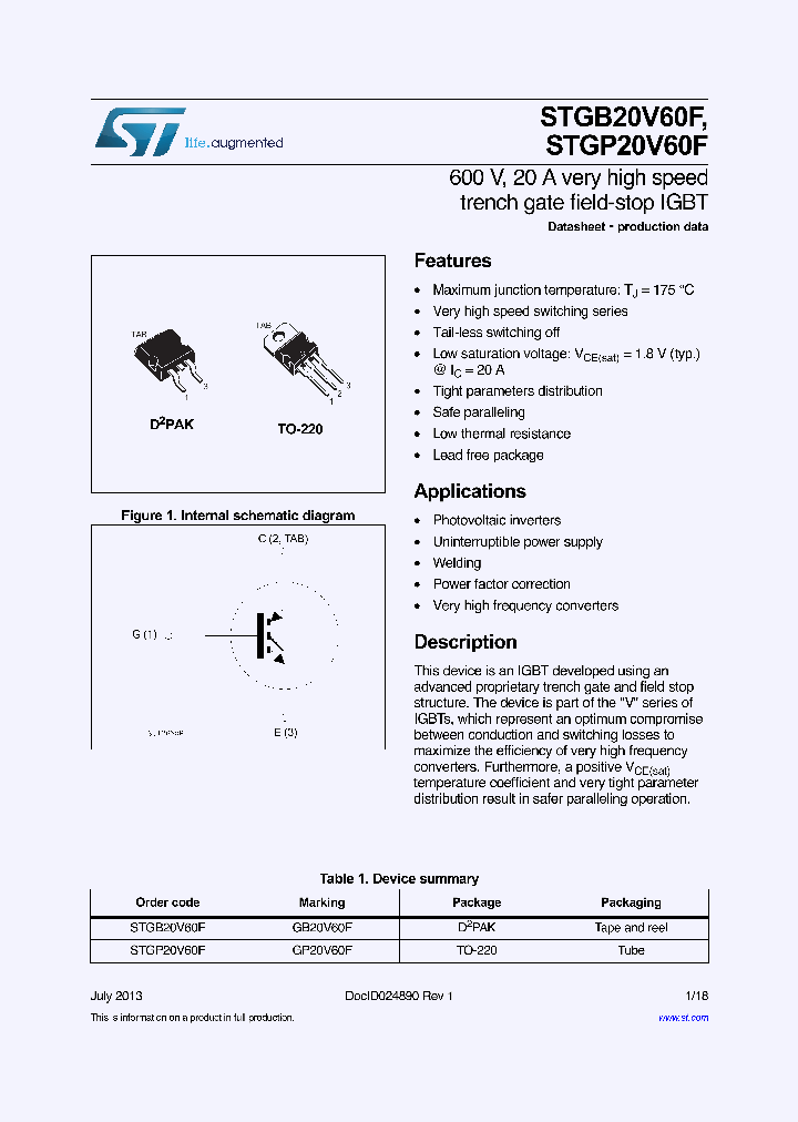 STGP20V60F_9061088.PDF Datasheet