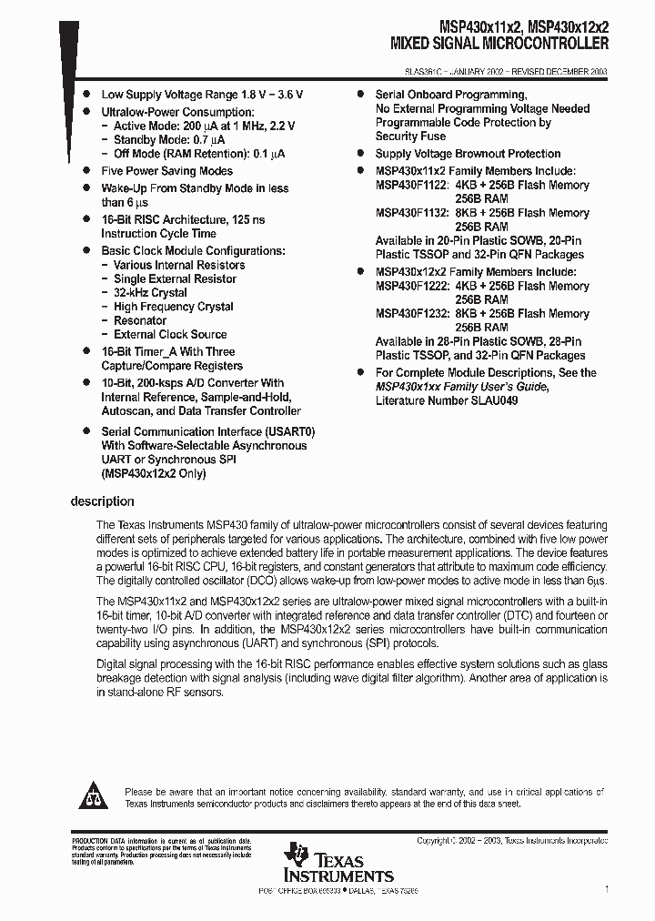 MSP430F1122IDW_9071307.PDF Datasheet