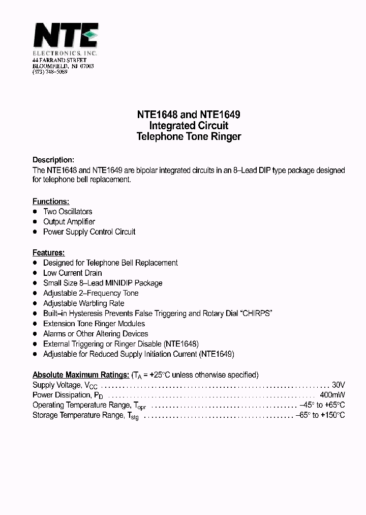 NTE1649_9086457.PDF Datasheet