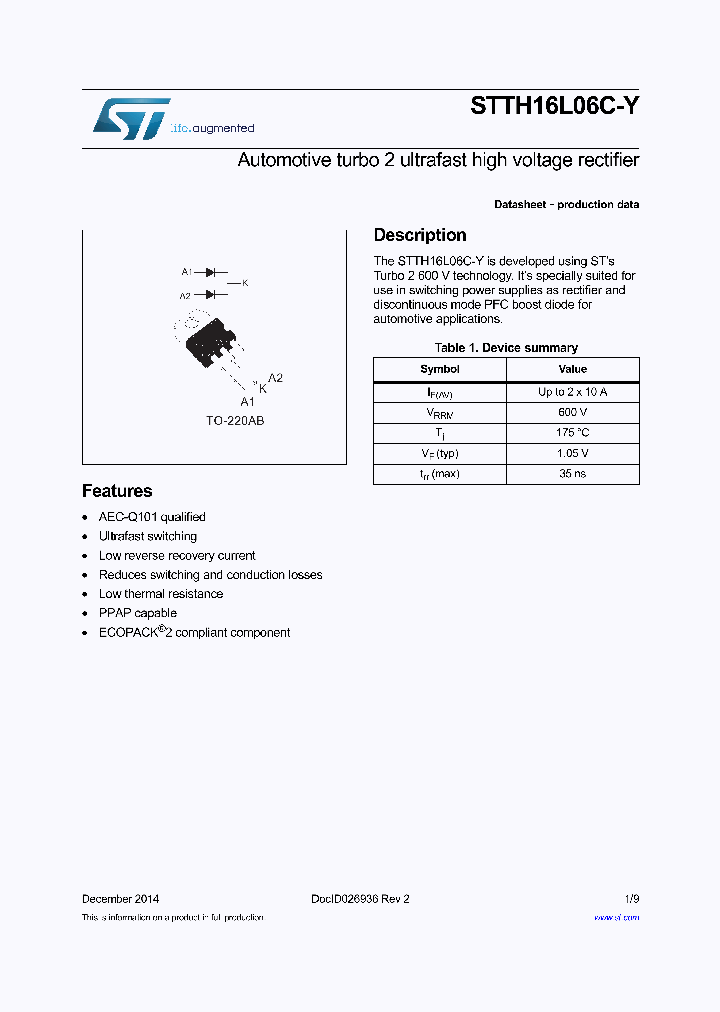 STTH16L06CTY_9100254.PDF Datasheet