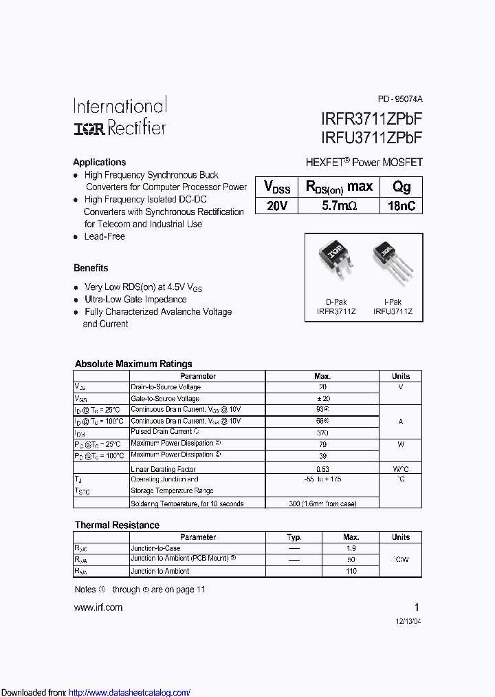 IRFR3711ZTRLPBF_9105222.PDF Datasheet