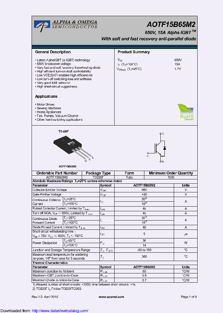 AOTF15B65M2_9123454.PDF Datasheet